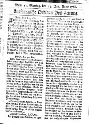 Augspurgische Ordinari-Post-Zeitung (Augsburger Postzeitung) Montag 13. Januar 1766