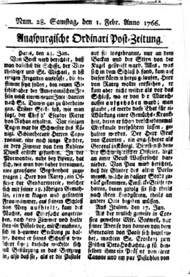 Augspurgische Ordinari-Post-Zeitung (Augsburger Postzeitung) Samstag 1. Februar 1766