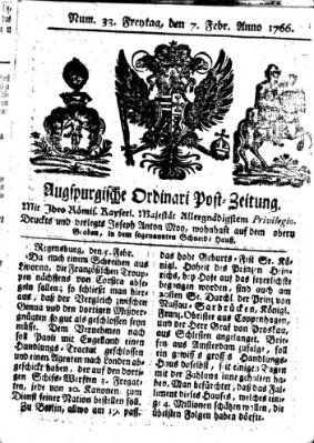 Augspurgische Ordinari-Post-Zeitung (Augsburger Postzeitung) Freitag 7. Februar 1766