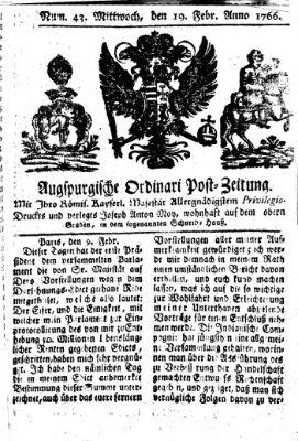 Augspurgische Ordinari-Post-Zeitung (Augsburger Postzeitung) Mittwoch 19. Februar 1766