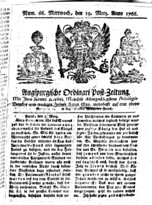 Augspurgische Ordinari-Post-Zeitung (Augsburger Postzeitung) Mittwoch 19. März 1766