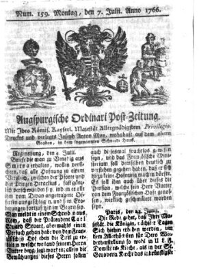 Augspurgische Ordinari-Post-Zeitung (Augsburger Postzeitung) Montag 7. Juli 1766
