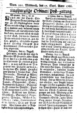 Augspurgische Ordinari-Post-Zeitung (Augsburger Postzeitung) Mittwoch 17. September 1766