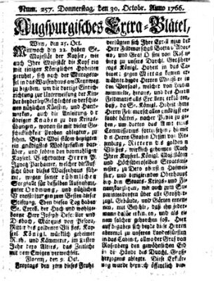 Augspurgische Ordinari-Post-Zeitung (Augsburger Postzeitung) Donnerstag 30. Oktober 1766