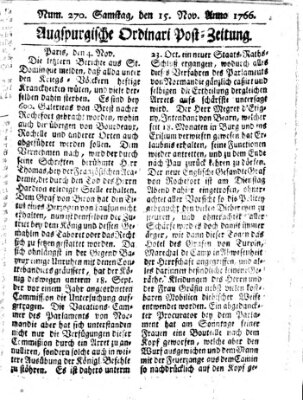 Augspurgische Ordinari-Post-Zeitung (Augsburger Postzeitung) Samstag 15. November 1766