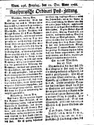 Augspurgische Ordinari-Post-Zeitung (Augsburger Postzeitung) Freitag 12. Dezember 1766