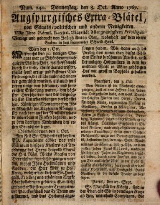 Augsburgische Ordinari Postzeitung von Staats-, gelehrten, historisch- u. ökonomischen Neuigkeiten (Augsburger Postzeitung) Donnerstag 8. Oktober 1767