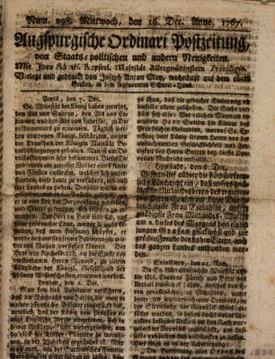 Augsburgische Ordinari Postzeitung von Staats-, gelehrten, historisch- u. ökonomischen Neuigkeiten (Augsburger Postzeitung) Mittwoch 16. Dezember 1767
