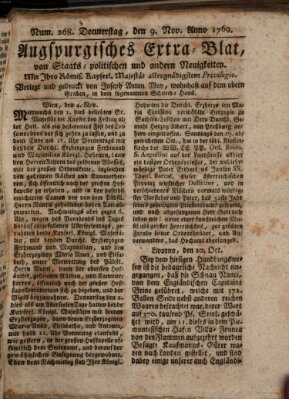 Augsburgische Ordinari Postzeitung von Staats-, gelehrten, historisch- u. ökonomischen Neuigkeiten (Augsburger Postzeitung) Donnerstag 9. November 1769