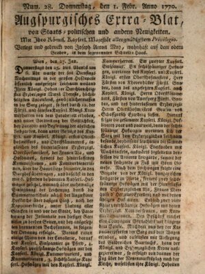 Augsburgische Ordinari Postzeitung von Staats-, gelehrten, historisch- u. ökonomischen Neuigkeiten (Augsburger Postzeitung) Donnerstag 1. Februar 1770