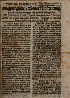 Augsburgische Ordinari Postzeitung von Staats-, gelehrten, historisch- u. ökonomischen Neuigkeiten (Augsburger Postzeitung) Samstag 8. Dezember 1770