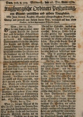 Augsburgische Ordinari Postzeitung von Staats-, gelehrten, historisch- u. ökonomischen Neuigkeiten (Augsburger Postzeitung) Mittwoch 26. Dezember 1770