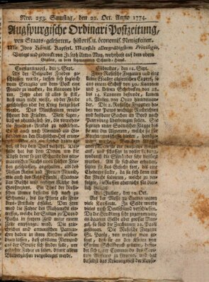 Augsburgische Ordinari Postzeitung von Staats-, gelehrten, historisch- u. ökonomischen Neuigkeiten (Augsburger Postzeitung) Samstag 22. Oktober 1774