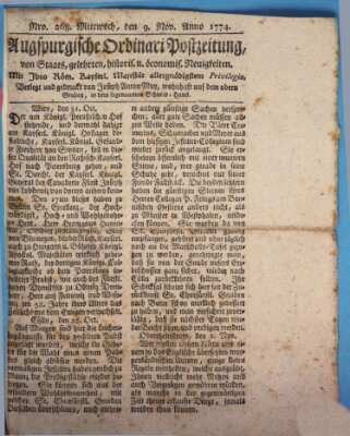 Augsburgische Ordinari Postzeitung von Staats-, gelehrten, historisch- u. ökonomischen Neuigkeiten (Augsburger Postzeitung) Mittwoch 9. November 1774