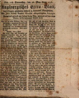 Augsburgische Ordinari Postzeitung von Staats-, gelehrten, historisch- u. ökonomischen Neuigkeiten (Augsburger Postzeitung) Donnerstag 16. Mai 1776