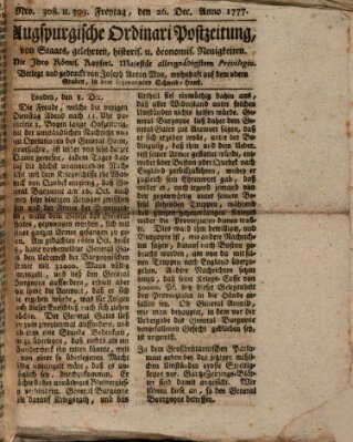 Augsburgische Ordinari Postzeitung von Staats-, gelehrten, historisch- u. ökonomischen Neuigkeiten (Augsburger Postzeitung) Freitag 26. Dezember 1777