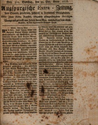 Augsburgische Ordinari Postzeitung von Staats-, gelehrten, historisch- u. ökonomischen Neuigkeiten (Augsburger Postzeitung) Dienstag 30. Dezember 1777