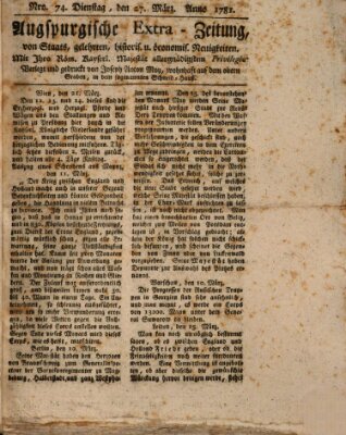 Augsburgische Ordinari Postzeitung von Staats-, gelehrten, historisch- u. ökonomischen Neuigkeiten (Augsburger Postzeitung) Dienstag 27. März 1781