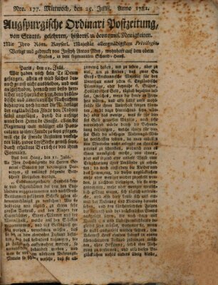 Augsburgische Ordinari Postzeitung von Staats-, gelehrten, historisch- u. ökonomischen Neuigkeiten (Augsburger Postzeitung) Mittwoch 25. Juli 1781