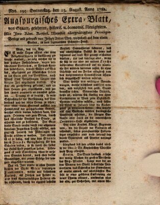 Augsburgische Ordinari Postzeitung von Staats-, gelehrten, historisch- u. ökonomischen Neuigkeiten (Augsburger Postzeitung) Donnerstag 15. August 1782