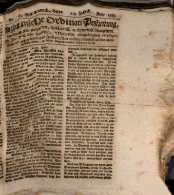 Augsburgische Ordinari Postzeitung von Staats-, gelehrten, historisch- u. ökonomischen Neuigkeiten (Augsburger Postzeitung) Mittwoch 19. Februar 1783