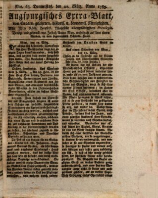 Augsburgische Ordinari Postzeitung von Staats-, gelehrten, historisch- u. ökonomischen Neuigkeiten (Augsburger Postzeitung) Donnerstag 20. März 1783