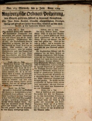 Augsburgische Ordinari Postzeitung von Staats-, gelehrten, historisch- u. ökonomischen Neuigkeiten (Augsburger Postzeitung) Mittwoch 9. Juli 1783