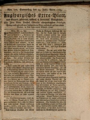 Augsburgische Ordinari Postzeitung von Staats-, gelehrten, historisch- u. ökonomischen Neuigkeiten (Augsburger Postzeitung) Donnerstag 24. Juli 1783