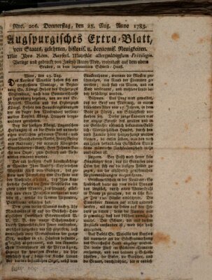 Augsburgische Ordinari Postzeitung von Staats-, gelehrten, historisch- u. ökonomischen Neuigkeiten (Augsburger Postzeitung) Donnerstag 28. August 1783