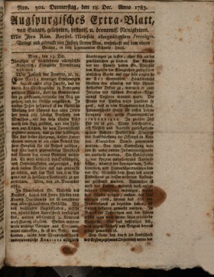 Augsburgische Ordinari Postzeitung von Staats-, gelehrten, historisch- u. ökonomischen Neuigkeiten (Augsburger Postzeitung) Donnerstag 18. Dezember 1783