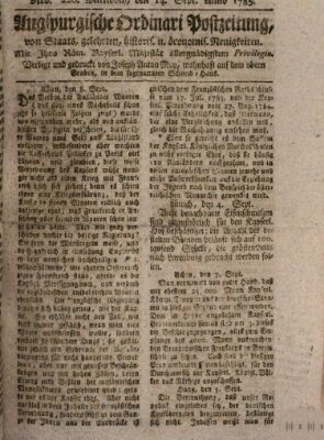 Augsburgische Ordinari Postzeitung von Staats-, gelehrten, historisch- u. ökonomischen Neuigkeiten (Augsburger Postzeitung) Mittwoch 14. September 1785