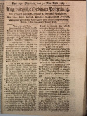 Augsburgische Ordinari Postzeitung von Staats-, gelehrten, historisch- u. ökonomischen Neuigkeiten (Augsburger Postzeitung) Mittwoch 30. November 1785
