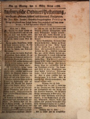 Augsburgische Ordinari Postzeitung von Staats-, gelehrten, historisch- u. ökonomischen Neuigkeiten (Augsburger Postzeitung) Montag 6. März 1786