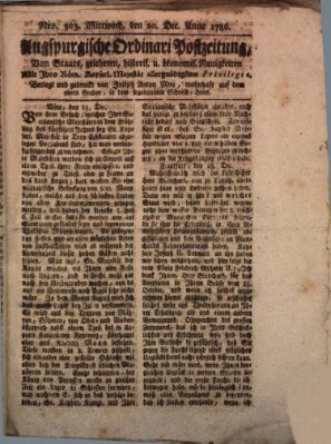 Augsburgische Ordinari Postzeitung von Staats-, gelehrten, historisch- u. ökonomischen Neuigkeiten (Augsburger Postzeitung) Mittwoch 20. Dezember 1786