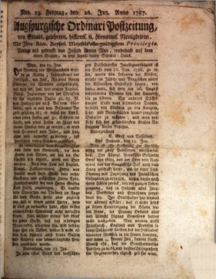 Augsburgische Ordinari Postzeitung von Staats-, gelehrten, historisch- u. ökonomischen Neuigkeiten (Augsburger Postzeitung) Freitag 26. Januar 1787