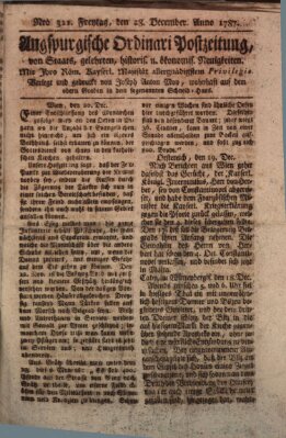 Augsburgische Ordinari Postzeitung von Staats-, gelehrten, historisch- u. ökonomischen Neuigkeiten (Augsburger Postzeitung) Freitag 28. Dezember 1787