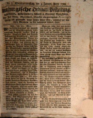 Augsburgische Ordinari Postzeitung von Staats-, gelehrten, historisch- u. ökonomischen Neuigkeiten (Augsburger Postzeitung) Donnerstag 3. Januar 1788