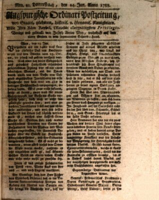 Augsburgische Ordinari Postzeitung von Staats-, gelehrten, historisch- u. ökonomischen Neuigkeiten (Augsburger Postzeitung) Donnerstag 24. Januar 1788