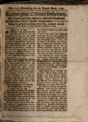 Augsburgische Ordinari Postzeitung von Staats-, gelehrten, historisch- u. ökonomischen Neuigkeiten (Augsburger Postzeitung) Donnerstag 28. August 1788