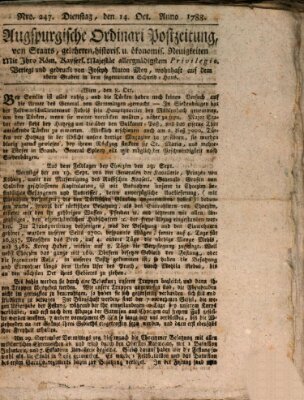 Augsburgische Ordinari Postzeitung von Staats-, gelehrten, historisch- u. ökonomischen Neuigkeiten (Augsburger Postzeitung) Dienstag 14. Oktober 1788