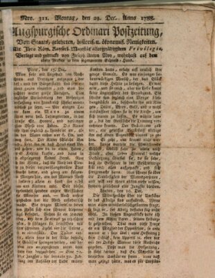 Augsburgische Ordinari Postzeitung von Staats-, gelehrten, historisch- u. ökonomischen Neuigkeiten (Augsburger Postzeitung) Montag 29. Dezember 1788