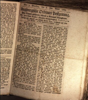 Augsburgische Ordinari Postzeitung von Staats-, gelehrten, historisch- u. ökonomischen Neuigkeiten (Augsburger Postzeitung) Dienstag 6. Januar 1789