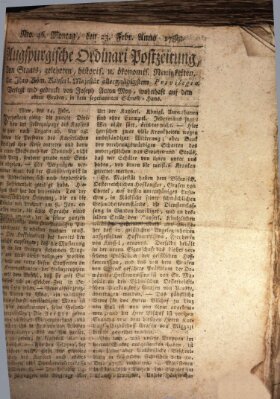 Augsburgische Ordinari Postzeitung von Staats-, gelehrten, historisch- u. ökonomischen Neuigkeiten (Augsburger Postzeitung) Montag 23. Februar 1789
