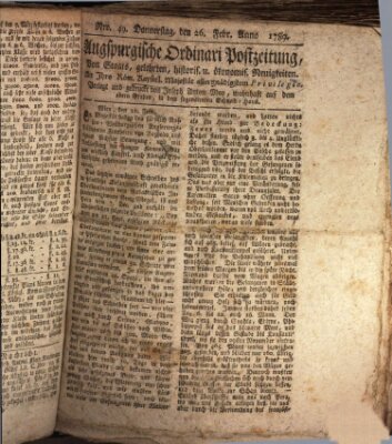 Augsburgische Ordinari Postzeitung von Staats-, gelehrten, historisch- u. ökonomischen Neuigkeiten (Augsburger Postzeitung) Donnerstag 26. Februar 1789