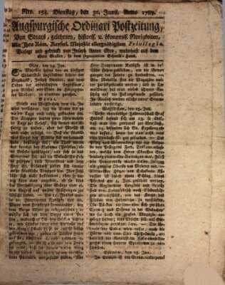 Augsburgische Ordinari Postzeitung von Staats-, gelehrten, historisch- u. ökonomischen Neuigkeiten (Augsburger Postzeitung) Dienstag 30. Juni 1789