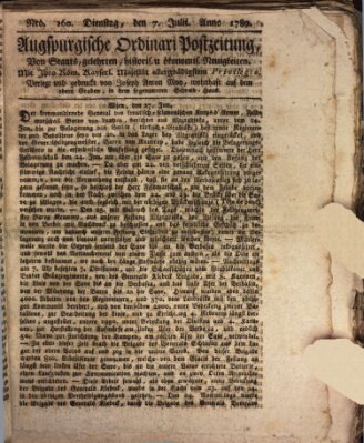 Augsburgische Ordinari Postzeitung von Staats-, gelehrten, historisch- u. ökonomischen Neuigkeiten (Augsburger Postzeitung) Dienstag 7. Juli 1789