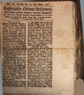 Augsburgische Ordinari Postzeitung von Staats-, gelehrten, historisch- u. ökonomischen Neuigkeiten (Augsburger Postzeitung) Freitag 29. Januar 1790