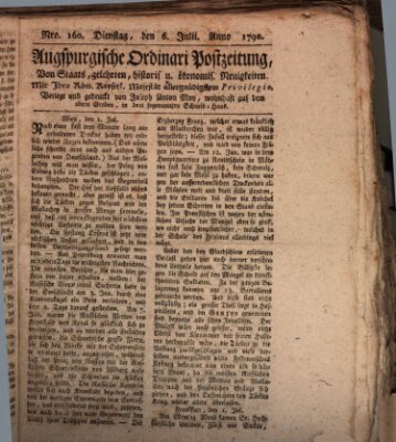 Augsburgische Ordinari Postzeitung von Staats-, gelehrten, historisch- u. ökonomischen Neuigkeiten (Augsburger Postzeitung) Dienstag 6. Juli 1790