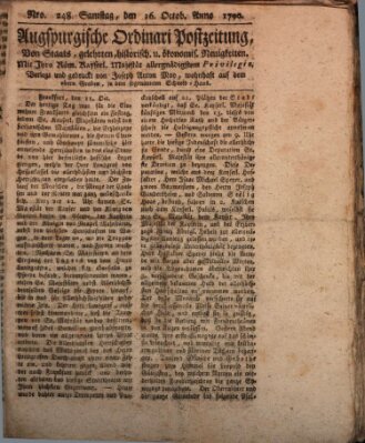 Augsburgische Ordinari Postzeitung von Staats-, gelehrten, historisch- u. ökonomischen Neuigkeiten (Augsburger Postzeitung) Samstag 16. Oktober 1790