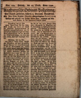 Augsburgische Ordinari Postzeitung von Staats-, gelehrten, historisch- u. ökonomischen Neuigkeiten (Augsburger Postzeitung) Freitag 29. Oktober 1790